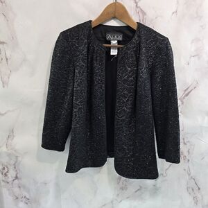Alex Evenings Jacket Womens Medium Black Open Lightweight Shimmer Metallic